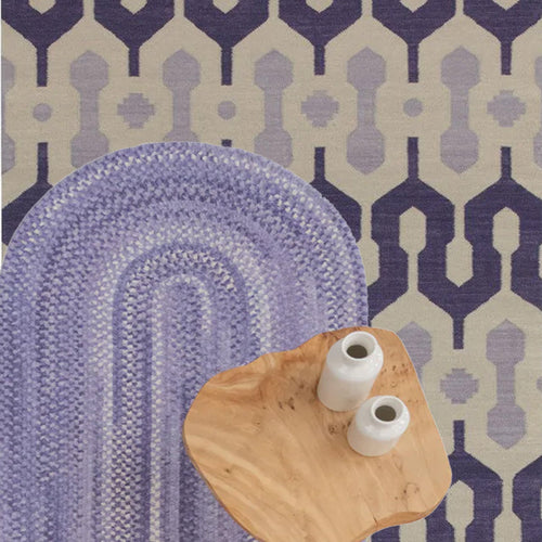 layered purple rugs 