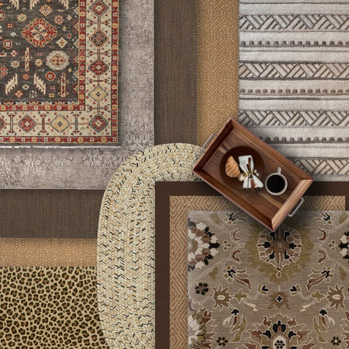 brown and tan collection of rugs 