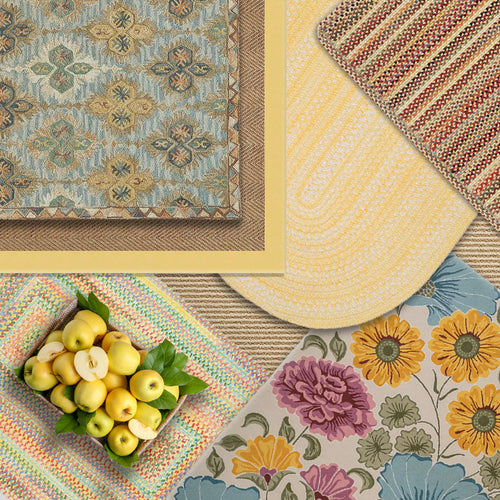layered image of yellow and gold rugs 