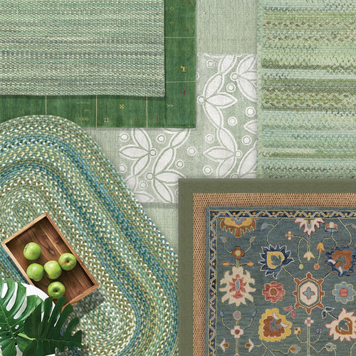 collage of green rugs layered image 