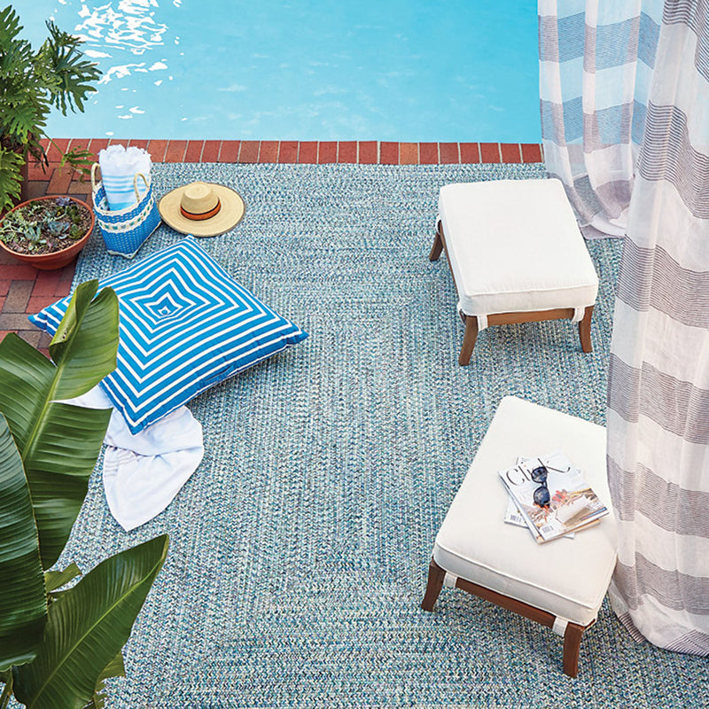 pool with braided rug