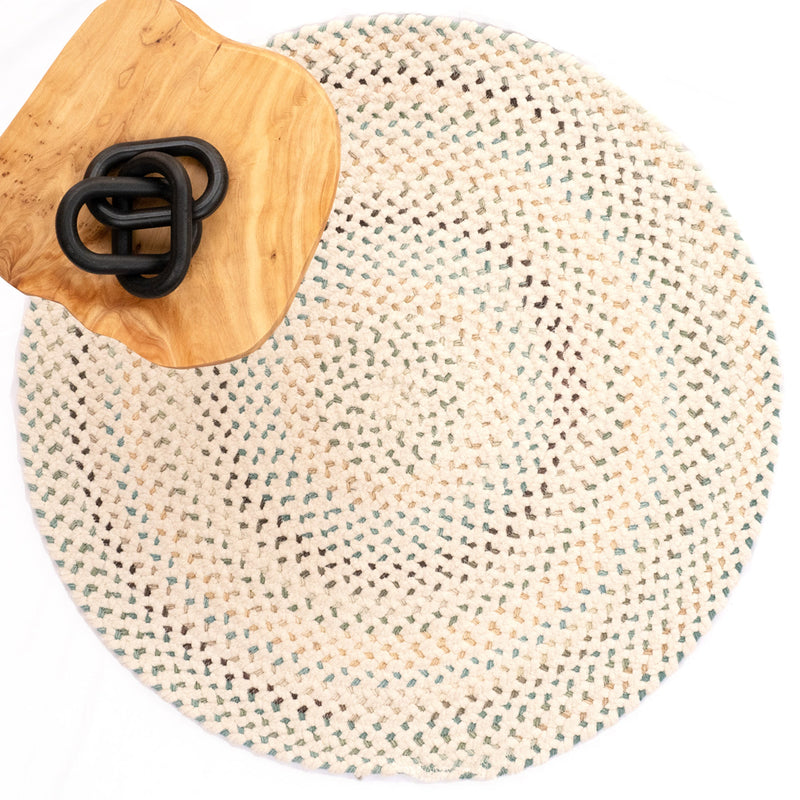 Dramatic Static Cyber White Braided Rug Round Roomshot image