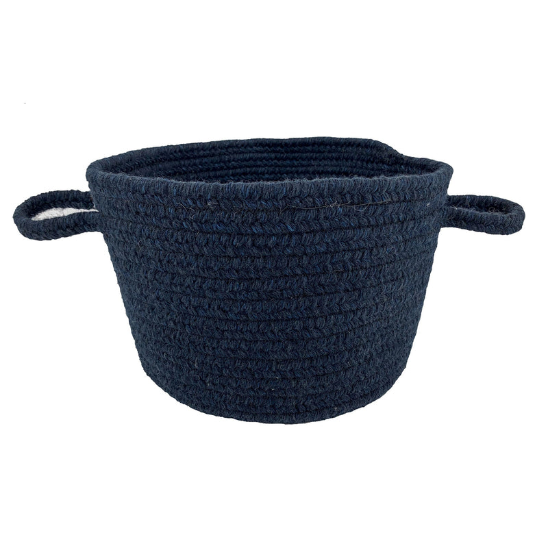 Heathered Pinwheel Navy Blue Solid Braided Rug Basket SiloB image