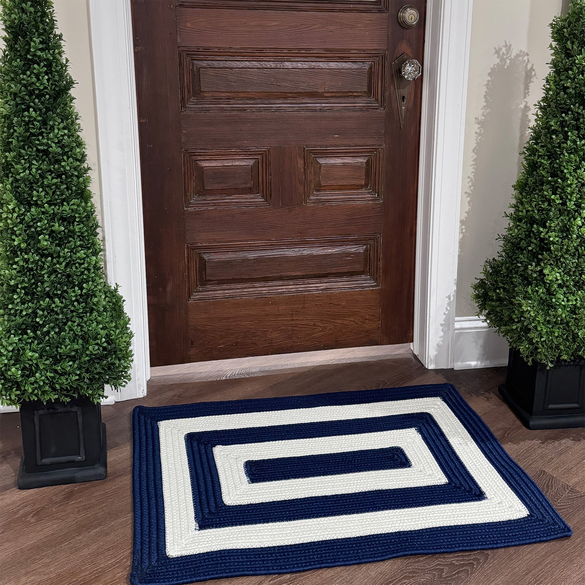 Timeless Navy Braided Rug Concentric Rectangle image