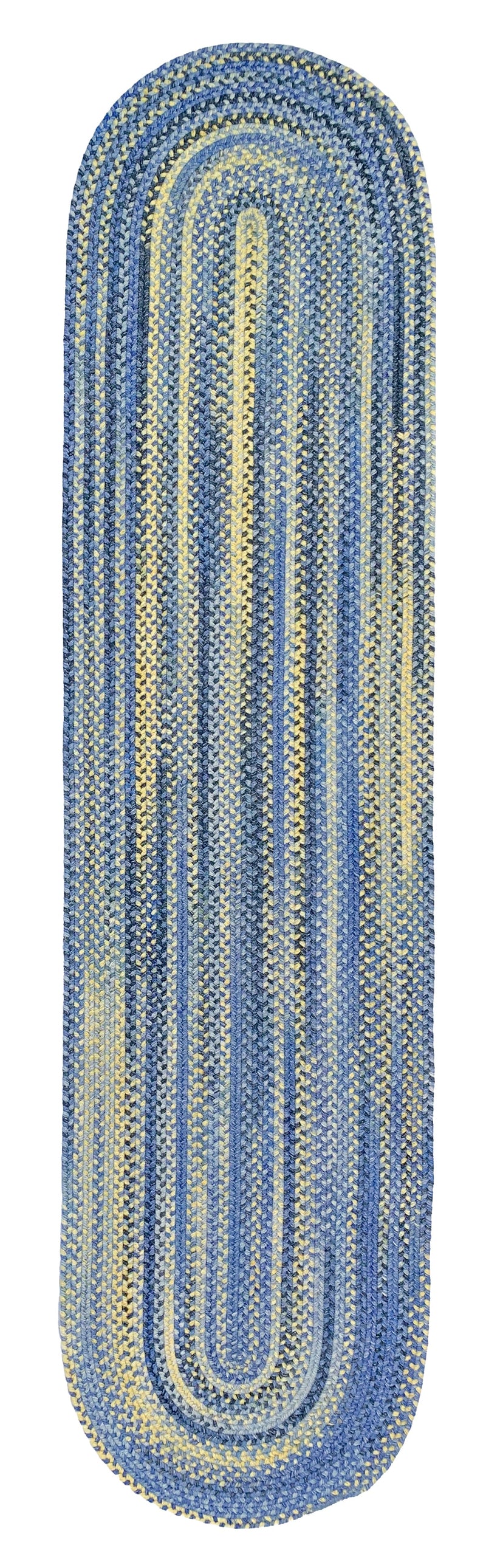 American Classic Blue Yellow Braided Rug Oval Runner Silo image