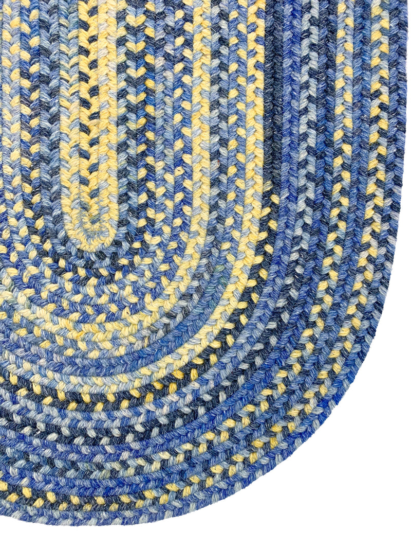 American Classic Blue Yellow Braided Rug Oval Runner Silo image