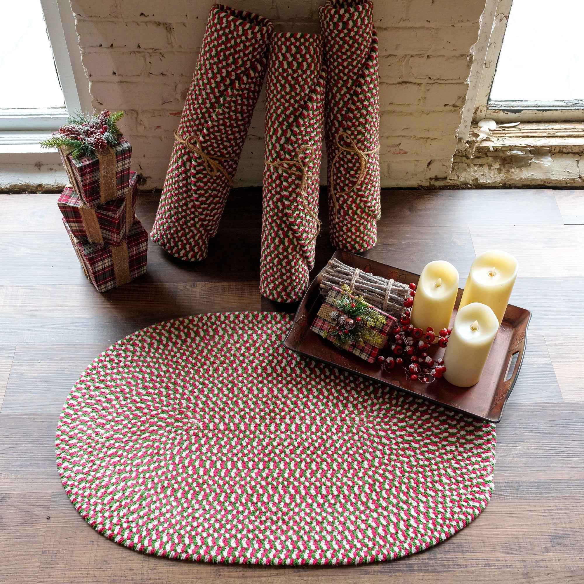 Happy Holidays-Christmas Christmas Multi Braided Rug Oval image