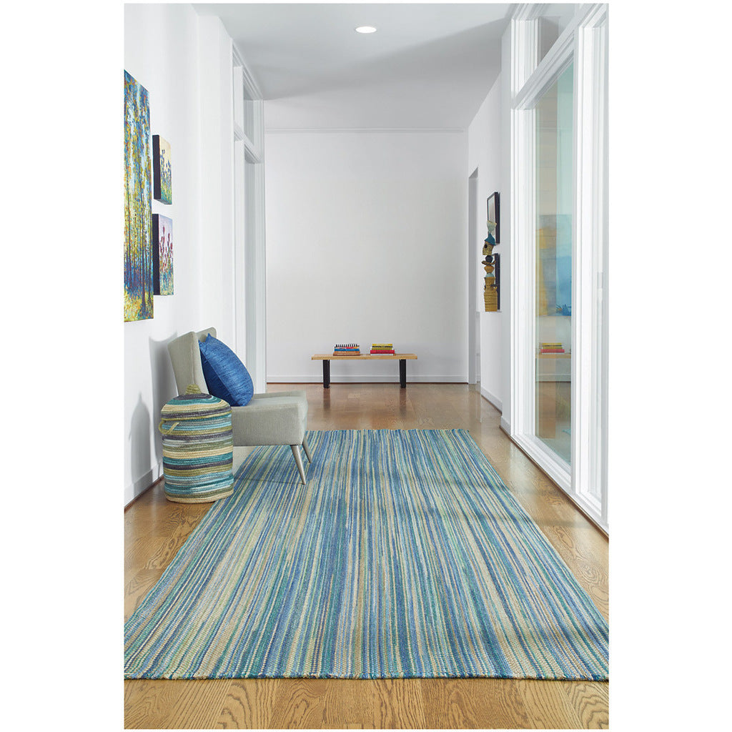 Hampton Seaglass Blue Flat Woven Rug Vertical Stripe Rectangle image