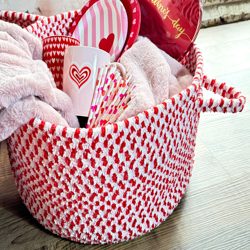 Happy Holidays-Valentine Valentine Braided Rug Basket Roomshot image