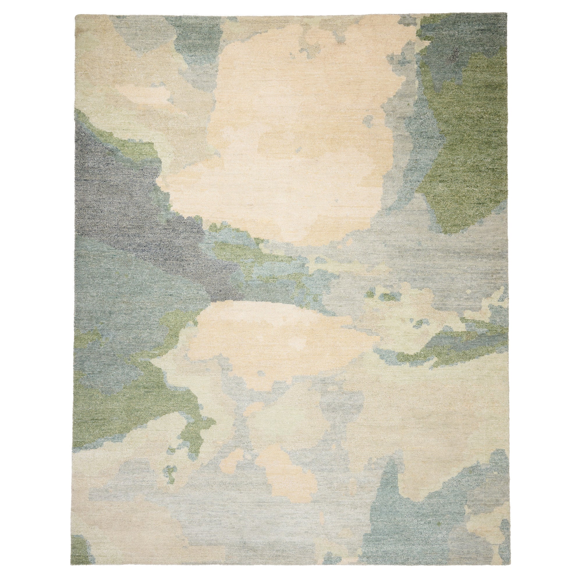 Aquarelles Verte Hand Knotted Rug Rectangle image