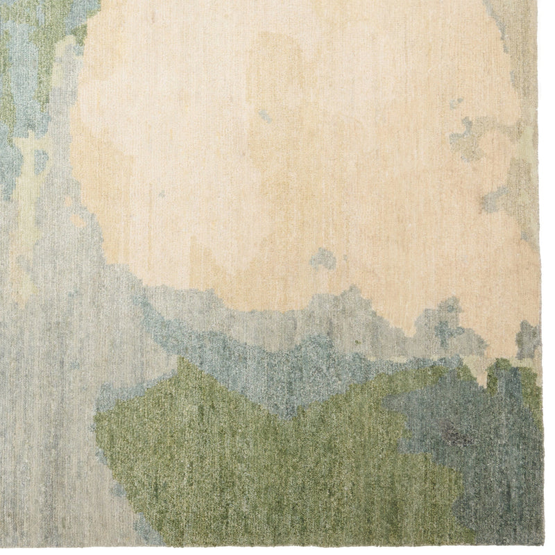 Aquarelles Verte Hand Knotted Rug Rectangle Corner image