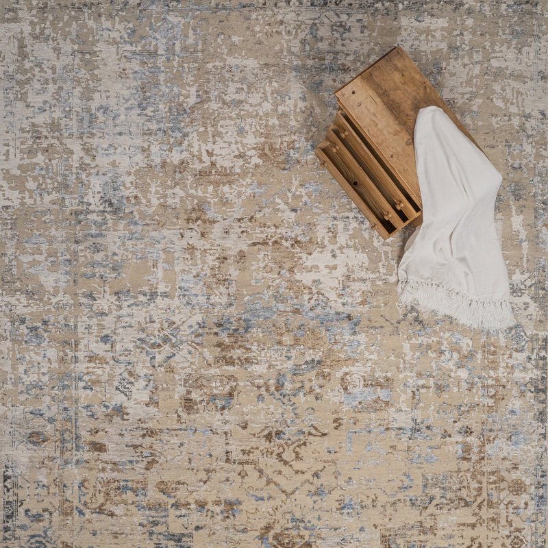 Carrara Beige Blue Hand Knotted Rug Rectangle Roomshot image