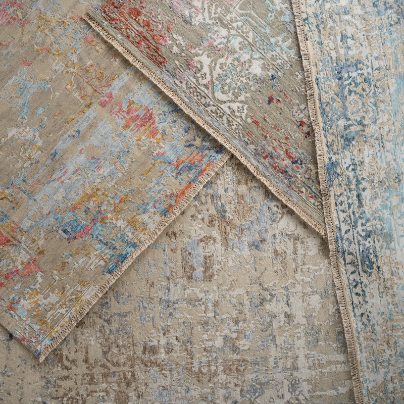 Carrara Beige Blue Hand Knotted Rug Rectangle Roomshot image