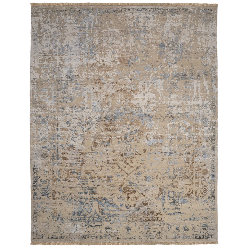 Carrara Beige Blue Hand Knotted Rug Rectangle SiloR image