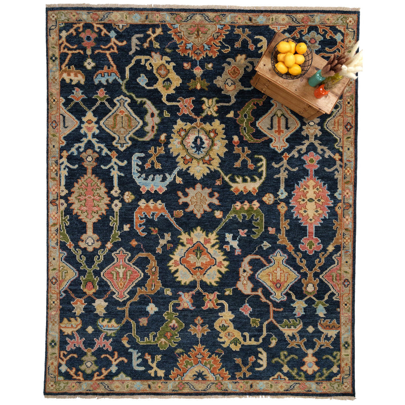 Charise-Palmette Dark Denim Hand Knotted Rug Rectangle Roomshot image