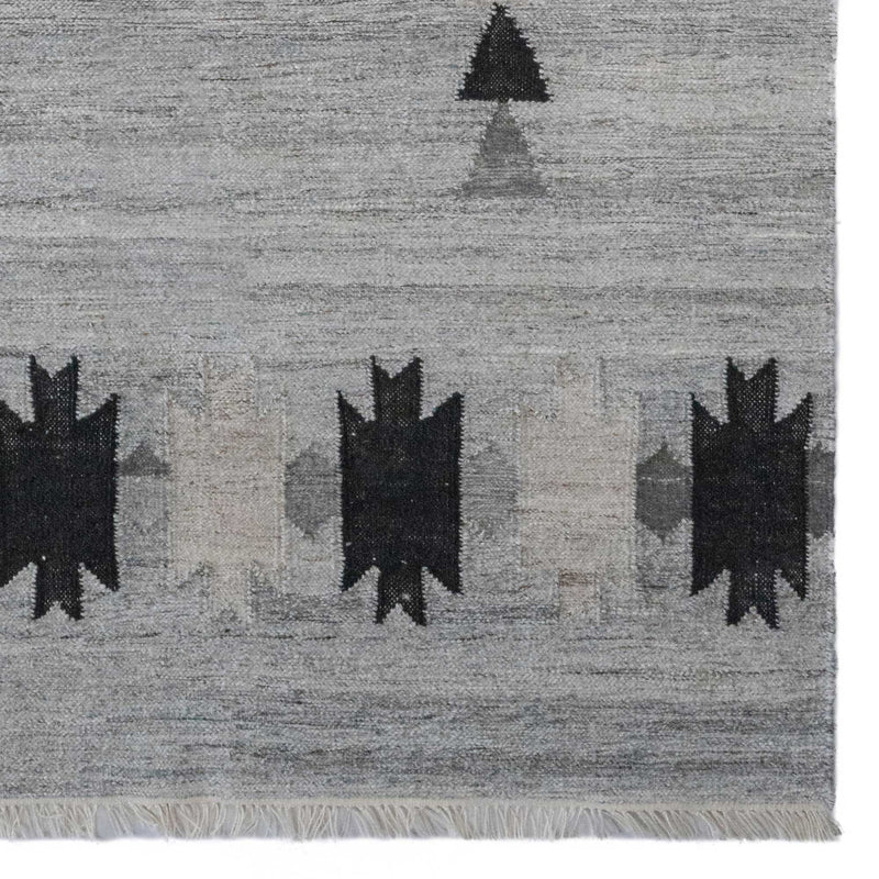 Vintage Moroc Black Gray Flat Woven Rug Rectangle Corner image