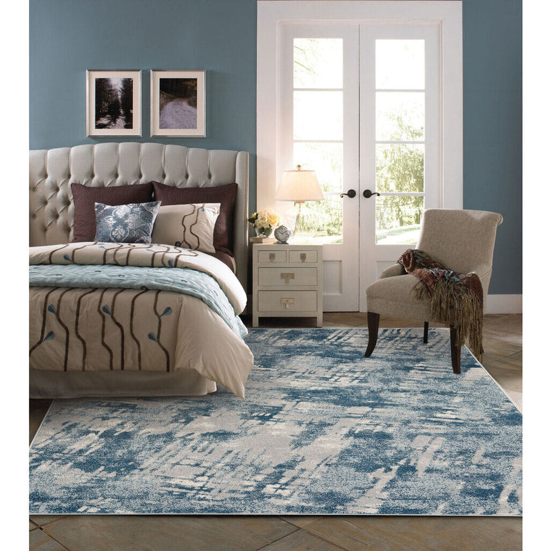 Brushstrokes Prussian Blue Machine Woven Rug Rectangle Roomshot image