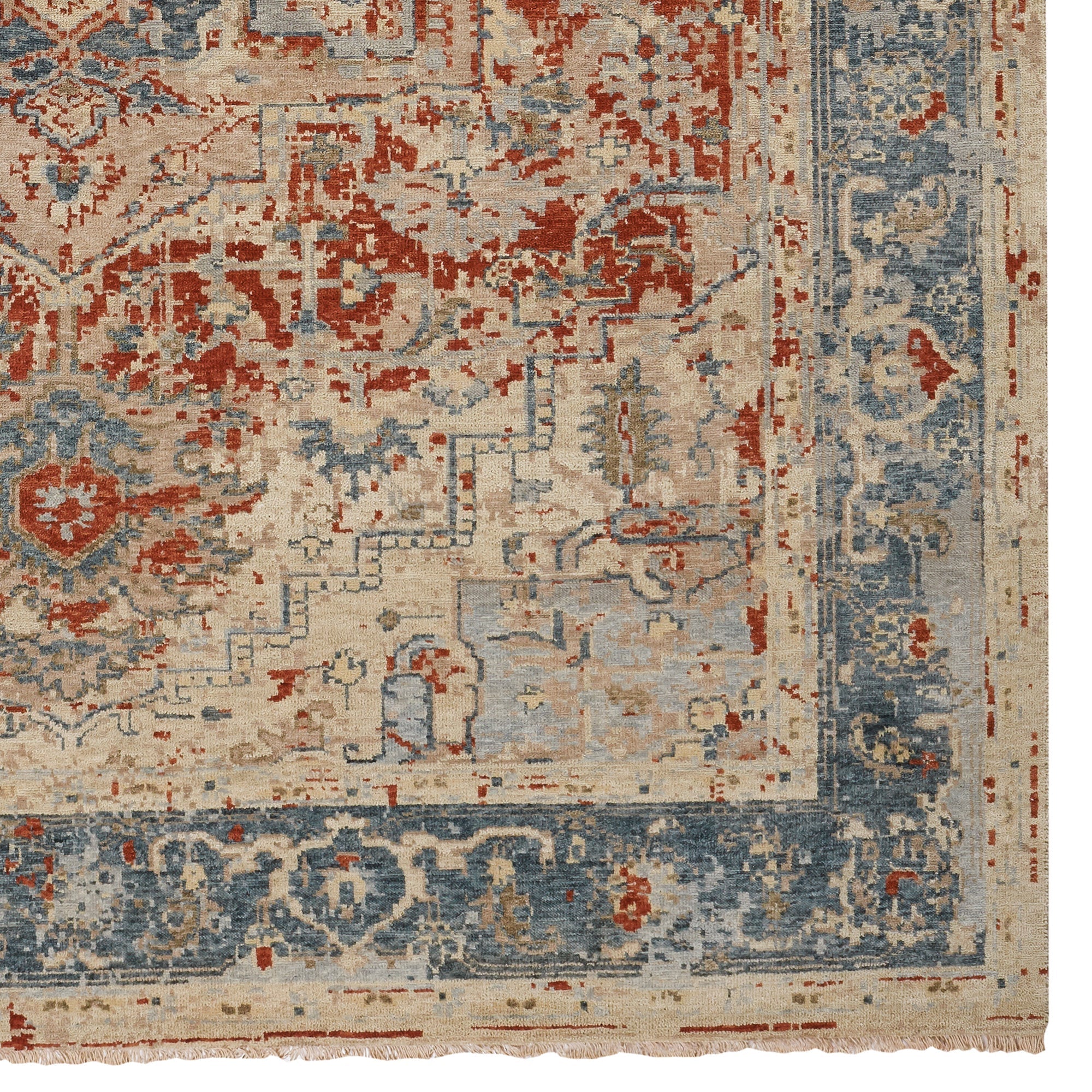 Andover Cream Blue Hand Knotted Rug Rectangle image