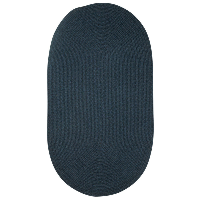 Heathered Pinwheel Navy Blue Solid Braided Rug Oval image