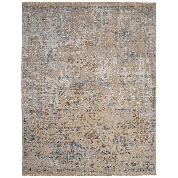 Carrara Beige Blue Hand Knotted Rug Rectangle image