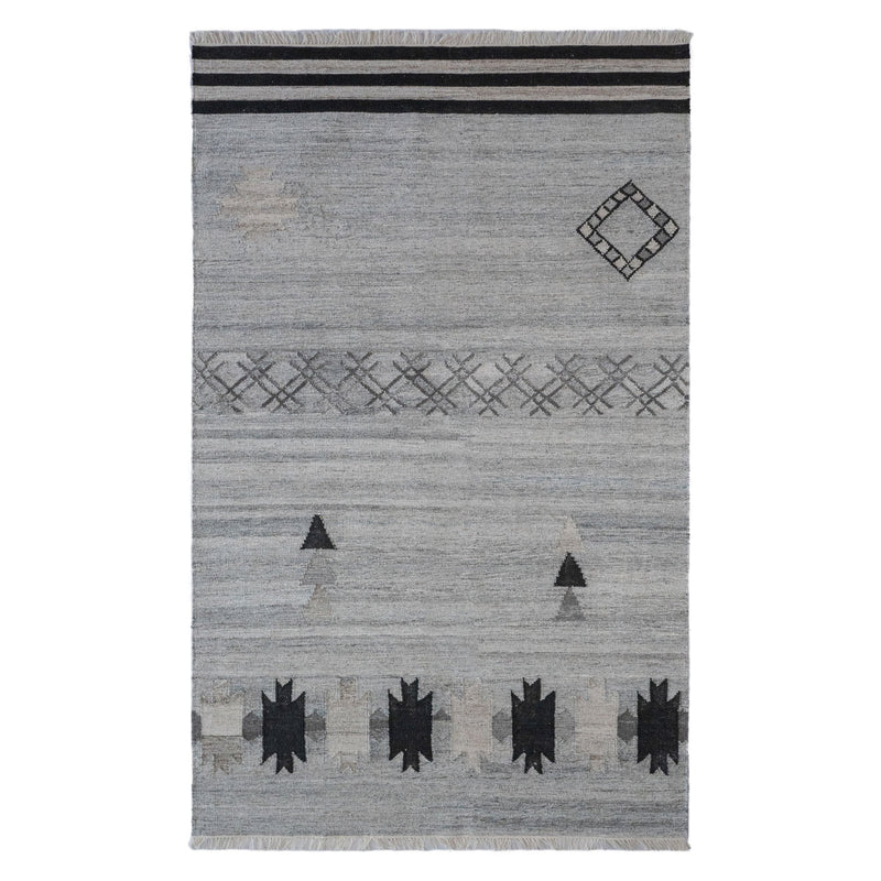 Vintage Moroc Black Gray Flat Woven Rug Rectangle image